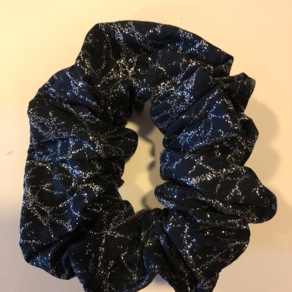 New Handmade Black and Silver Premium Cotton Scrunchie with Wide Elastic